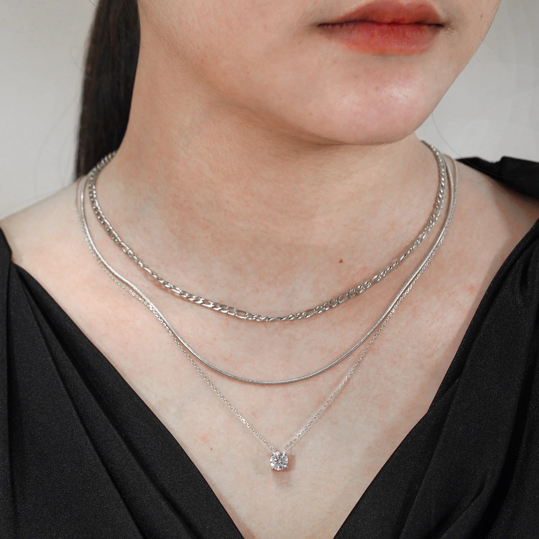 Multipack 3 Pc Women Layered Necklace Pendant, White Gold Plating, Gold Chain, Choker Necklace, Herringbone Layered Necklace Jewelry Gift