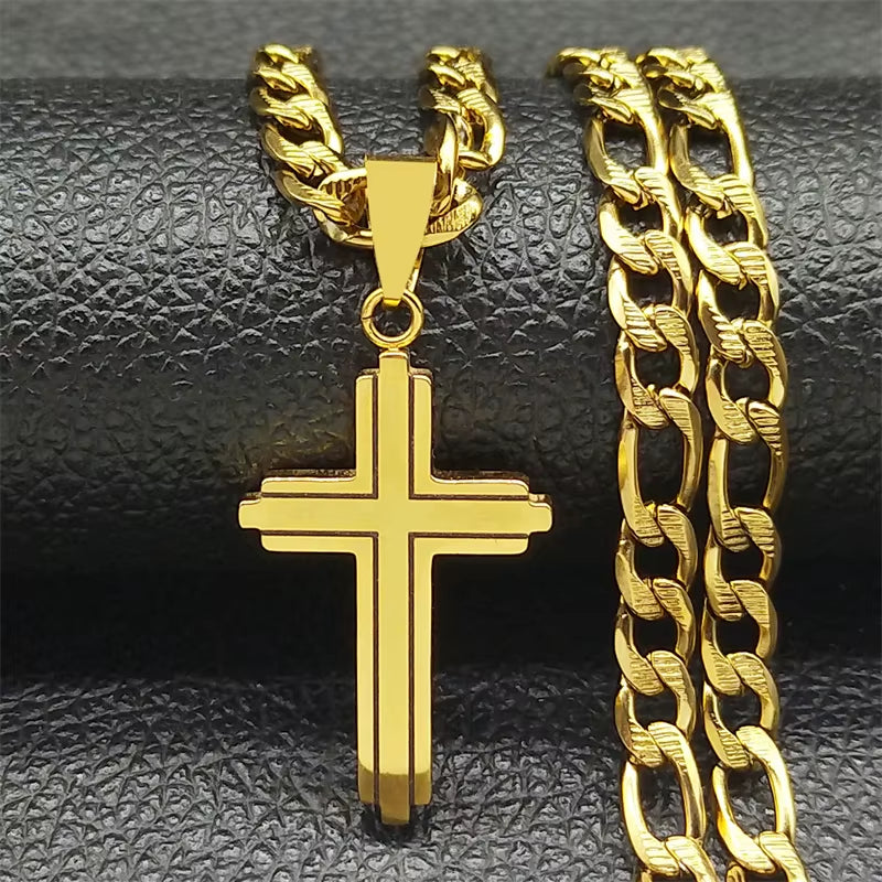 Stainless Steel Cross Necklaces for Men Women Gold Silver Color Hip Hop Crucifix Man Necklace Jewelry Collar Hombre NZZZ1331S02