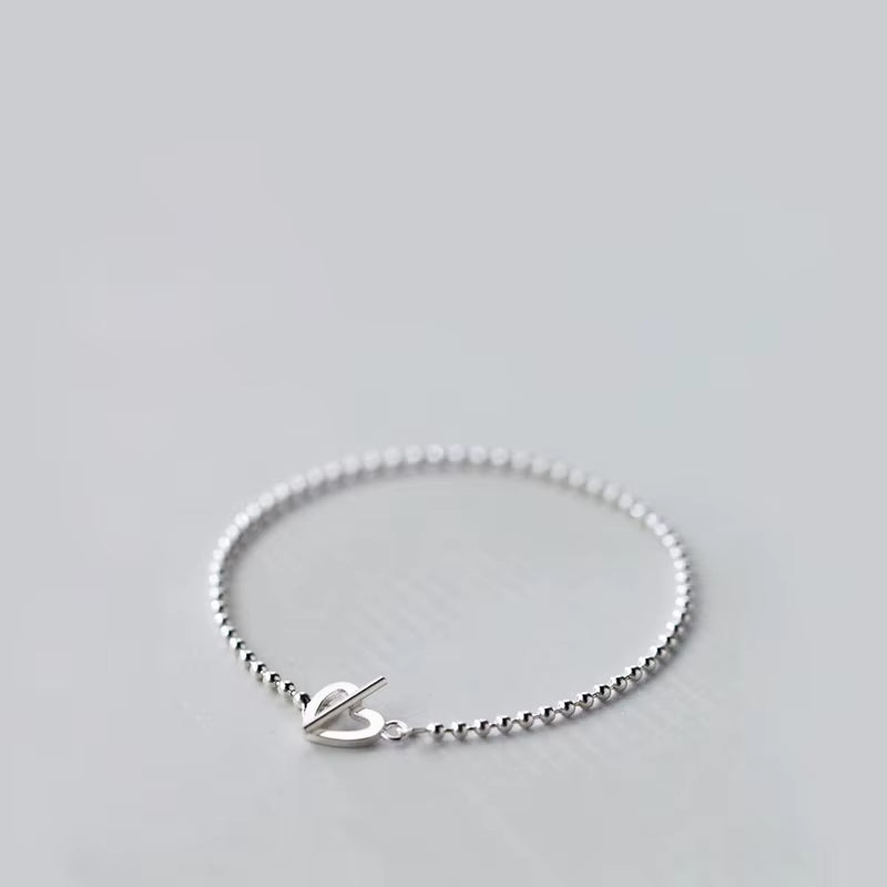 16Cm Silver Bracelet for Women Silver 925 Jewelry Heart Fashion Ball Bead Chain Bracelets Female Girls Korean Minimalist