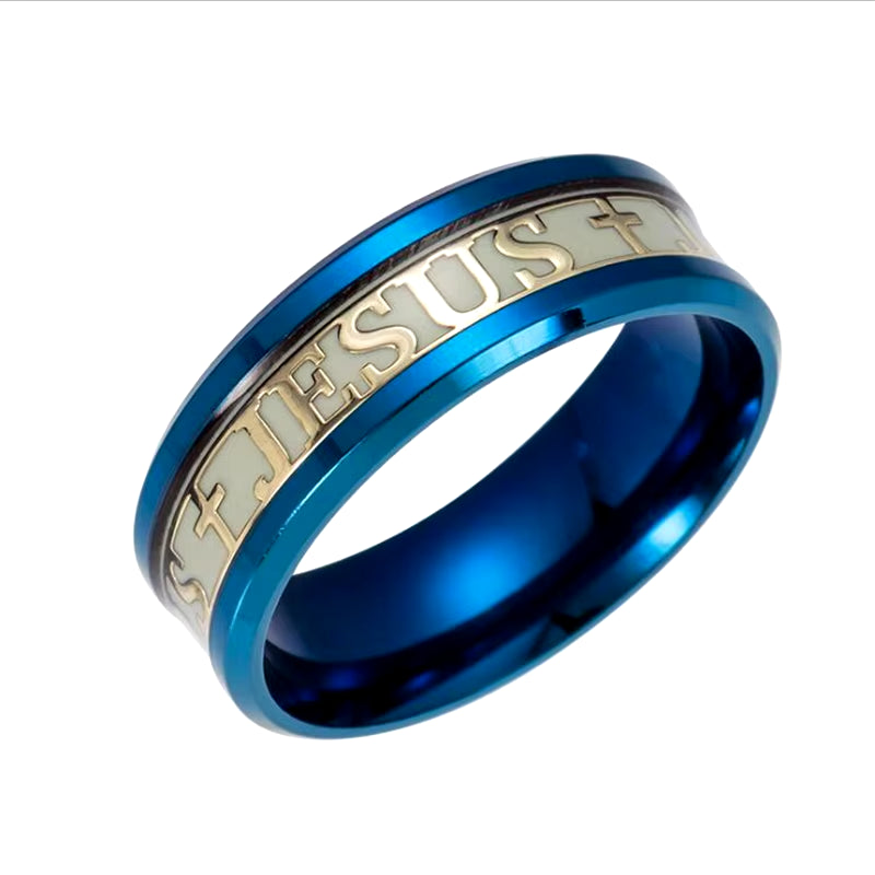 Euramerican Rings for Men Women Jesus Cross Stainless Steel Luminou Glow in Dark Fluorescent Band Ring Wholesale Jewelry