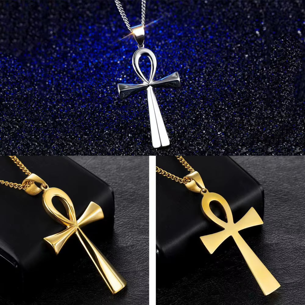 Amulet Pendant Egyptian Ankh Crucifix Necklaces Metal Pendants Symbol of Life Cross Necklaces Jewelry Gifts Chains