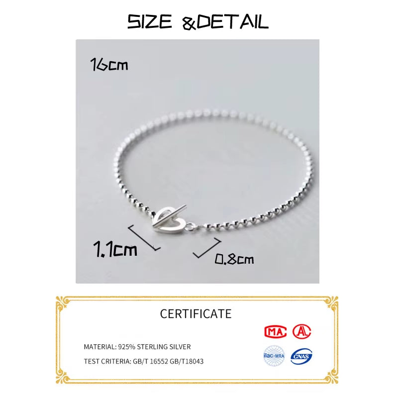 16Cm Silver Bracelet for Women Silver 925 Jewelry Heart Fashion Ball Bead Chain Bracelets Female Girls Korean Minimalist