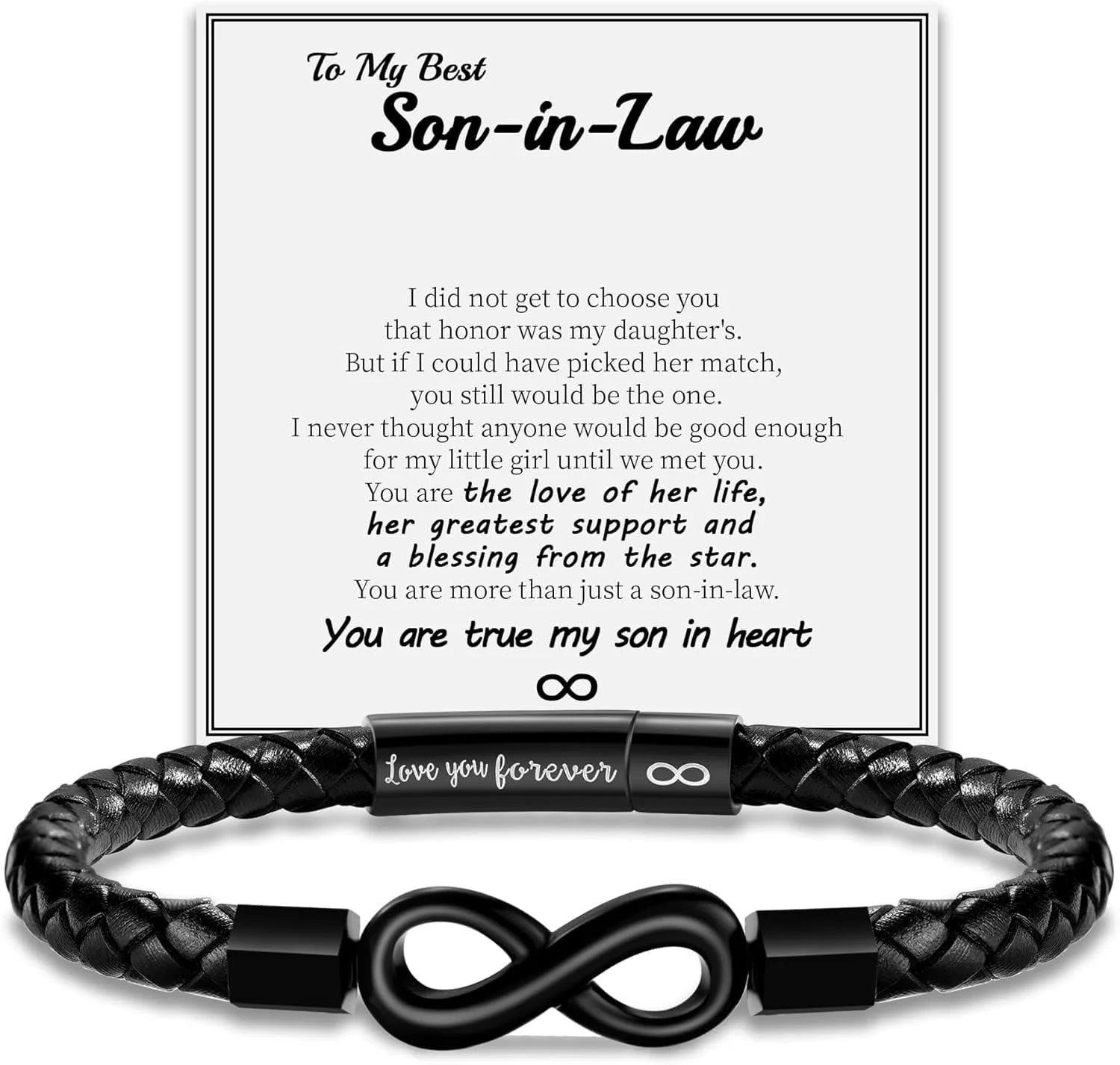 Leather Bracelet for Men Teen Boy Gifts to My Son Bracelet from Mom Fathers Day Bracelet Gifts for Dad Grandpa Love You Forever Engraved Husband Birthday Gift Ideas Infinity Knot Jewelry