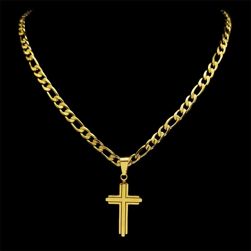 Stainless Steel Cross Necklaces for Men Women Gold Silver Color Hip Hop Crucifix Man Necklace Jewelry Collar Hombre NZZZ1331S02