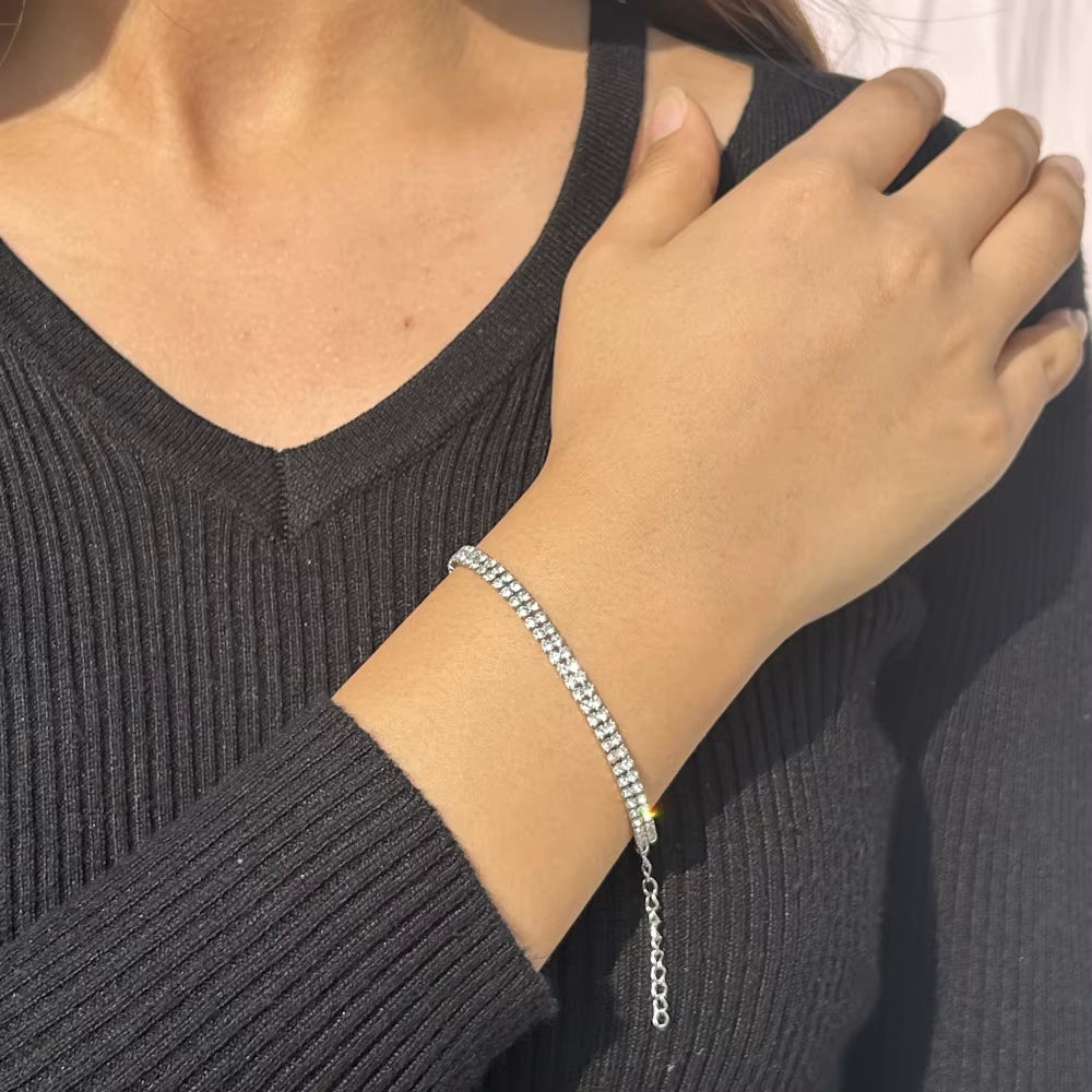 Minimalist Stainless Steel Crystal Tennis Bracelets for Woman Girls Simple Rhinestone Crystal Chain Bracelet Fashion Jewelry