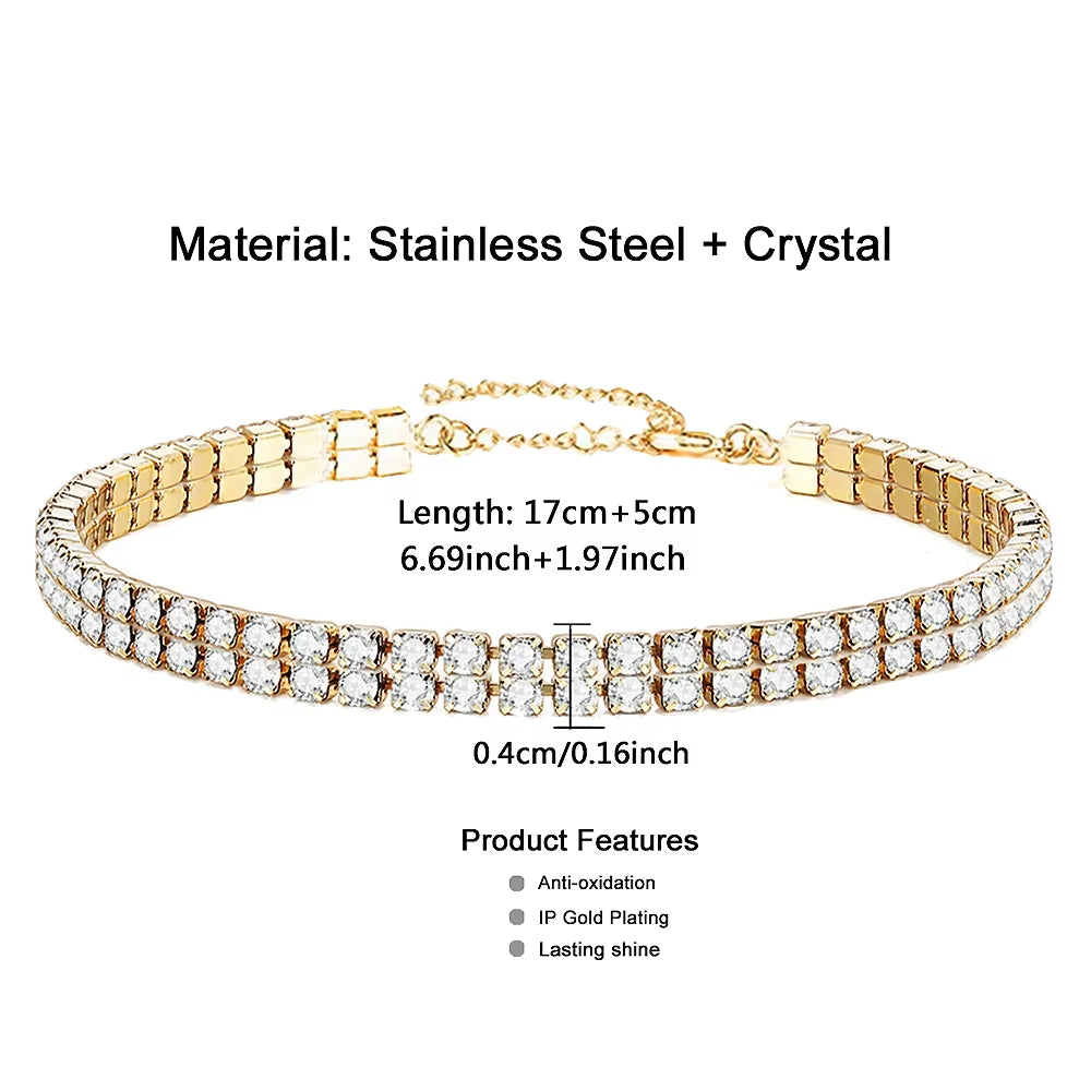 Minimalist Stainless Steel Crystal Tennis Bracelets for Woman Girls Simple Rhinestone Crystal Chain Bracelet Fashion Jewelry