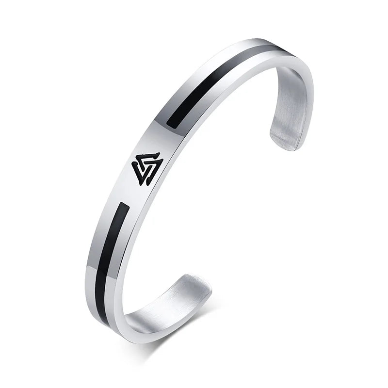 Men Bangle, Enemal Bangle Mens, Viking Logo Cuff Bracelet for Gentleman ,Stainless Steel Minimalist Bracelets