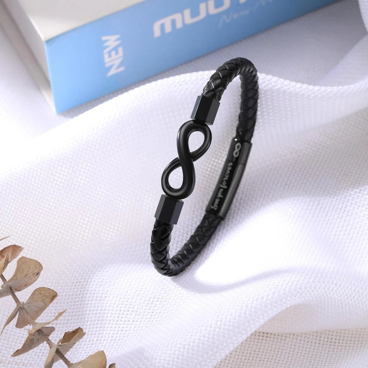 Leather Bracelet for Men Teen Boy Gifts to My Son Bracelet from Mom Fathers Day Bracelet Gifts for Dad Grandpa Love You Forever Engraved Husband Birthday Gift Ideas Infinity Knot Jewelry