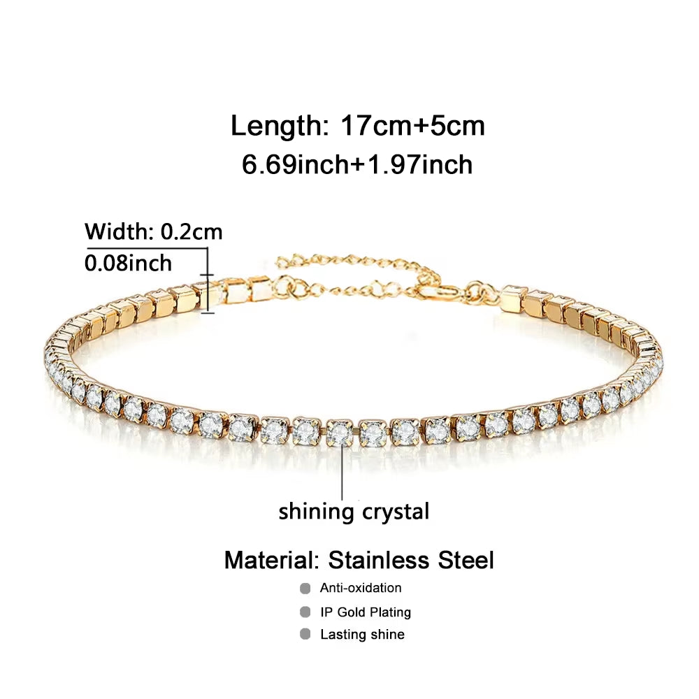 Minimalist Stainless Steel Crystal Tennis Bracelets for Woman Girls Simple Rhinestone Crystal Chain Bracelet Fashion Jewelry