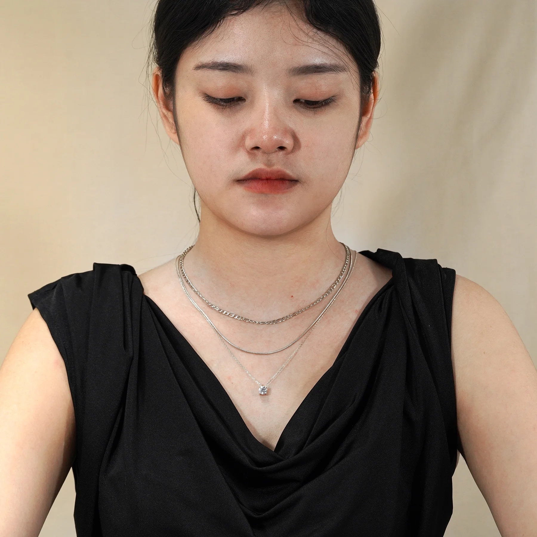 Multipack 3 Pc Women Layered Necklace Pendant, White Gold Plating, Gold Chain, Choker Necklace, Herringbone Layered Necklace Jewelry Gift