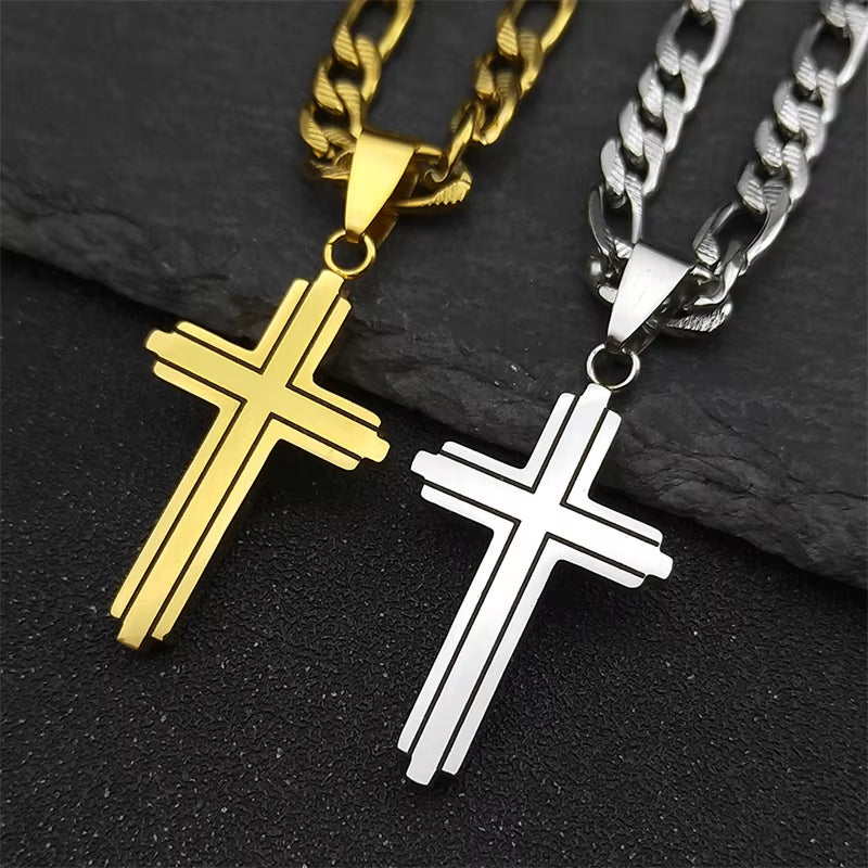 Stainless Steel Cross Necklaces for Men Women Gold Silver Color Hip Hop Crucifix Man Necklace Jewelry Collar Hombre NZZZ1331S02