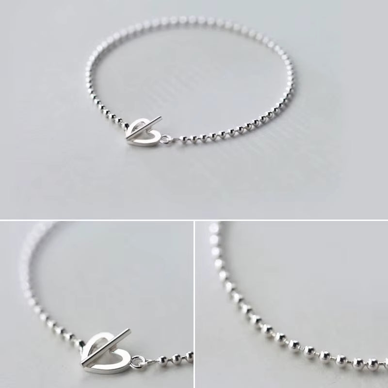 16Cm Silver Bracelet for Women Silver 925 Jewelry Heart Fashion Ball Bead Chain Bracelets Female Girls Korean Minimalist