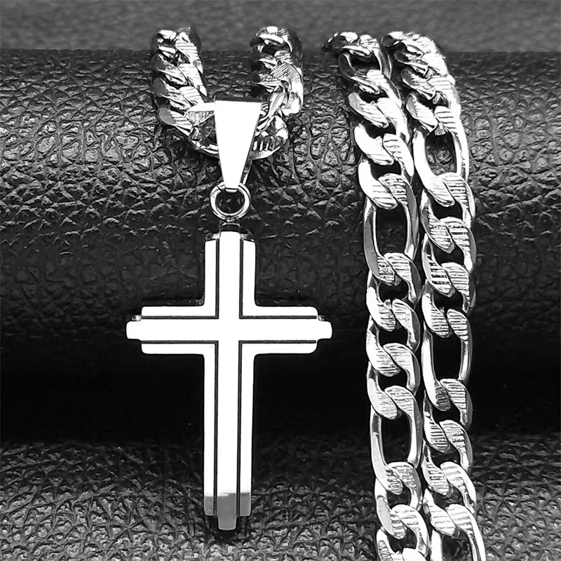 Stainless Steel Cross Necklaces for Men Women Gold Silver Color Hip Hop Crucifix Man Necklace Jewelry Collar Hombre NZZZ1331S02