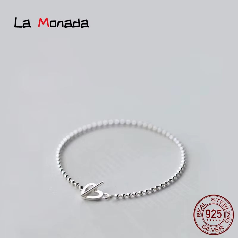 16Cm Silver Bracelet for Women Silver 925 Jewelry Heart Fashion Ball Bead Chain Bracelets Female Girls Korean Minimalist