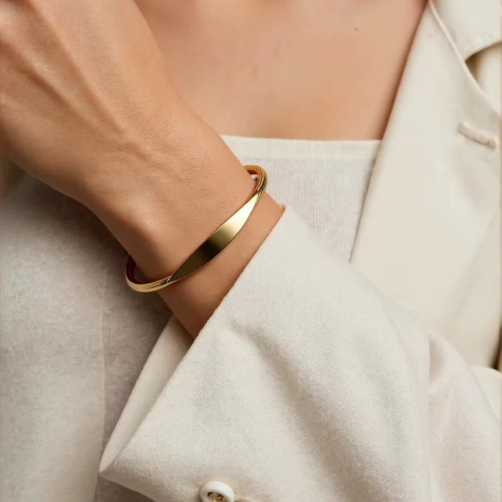 Glossy Minimalist Bracelets Stainless Steel Gold Color Adjustable Bangle for Women Girls Trendy Jewelry Gift Wholesale