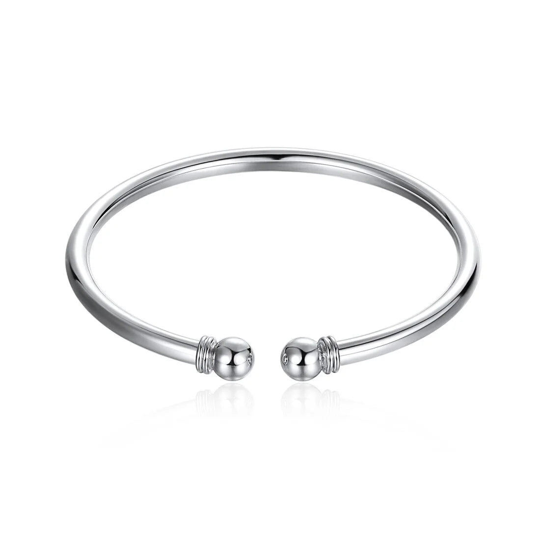 Women'S 925 Solid Sterling Silver Polished round Ball Cuff Bangle Open Bracelet