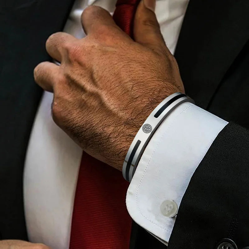 Men Bangle, Enemal Bangle Mens, Viking Logo Cuff Bracelet for Gentleman ,Stainless Steel Minimalist Bracelets