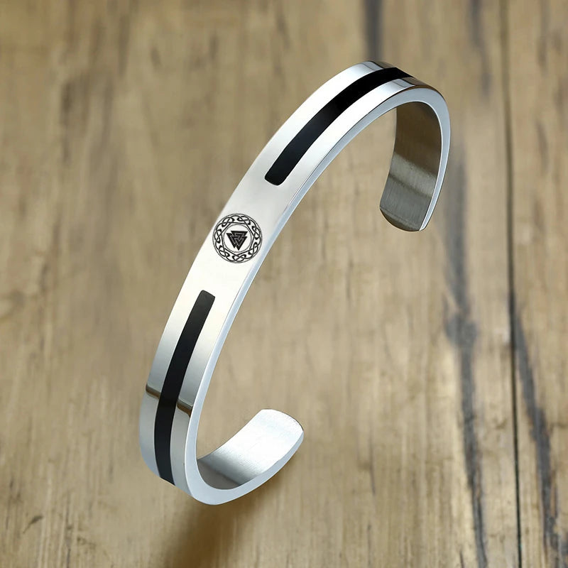 Men Bangle, Enemal Bangle Mens, Viking Logo Cuff Bracelet for Gentleman ,Stainless Steel Minimalist Bracelets
