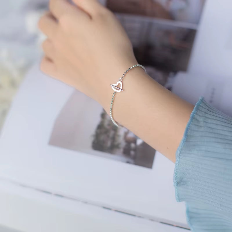 16Cm Silver Bracelet for Women Silver 925 Jewelry Heart Fashion Ball Bead Chain Bracelets Female Girls Korean Minimalist