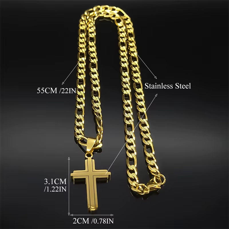 Stainless Steel Cross Necklaces for Men Women Gold Silver Color Hip Hop Crucifix Man Necklace Jewelry Collar Hombre NZZZ1331S02